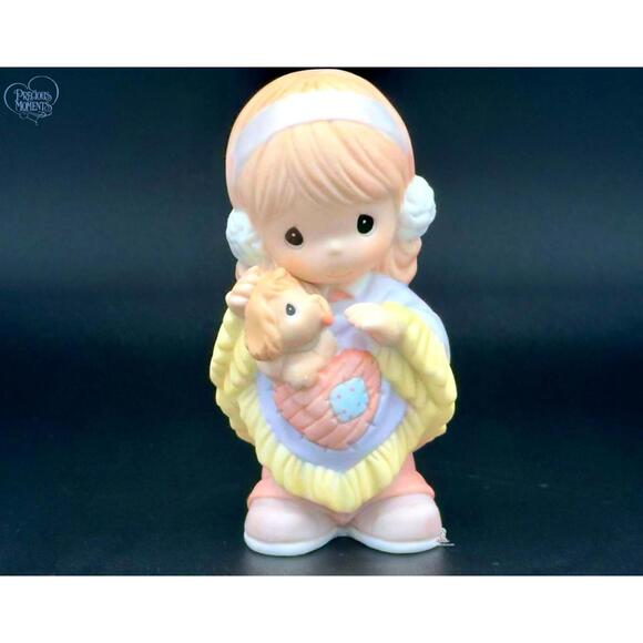 Precious Moments Girl Figurine Holding Puppy Approx. 4" - Picture 1 of 2